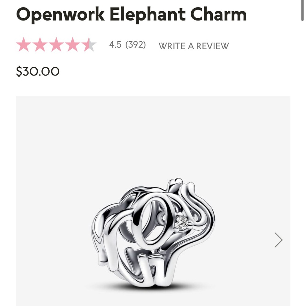PANDORA OPEN HOLLOW SILVER ELEPHANT CHARM